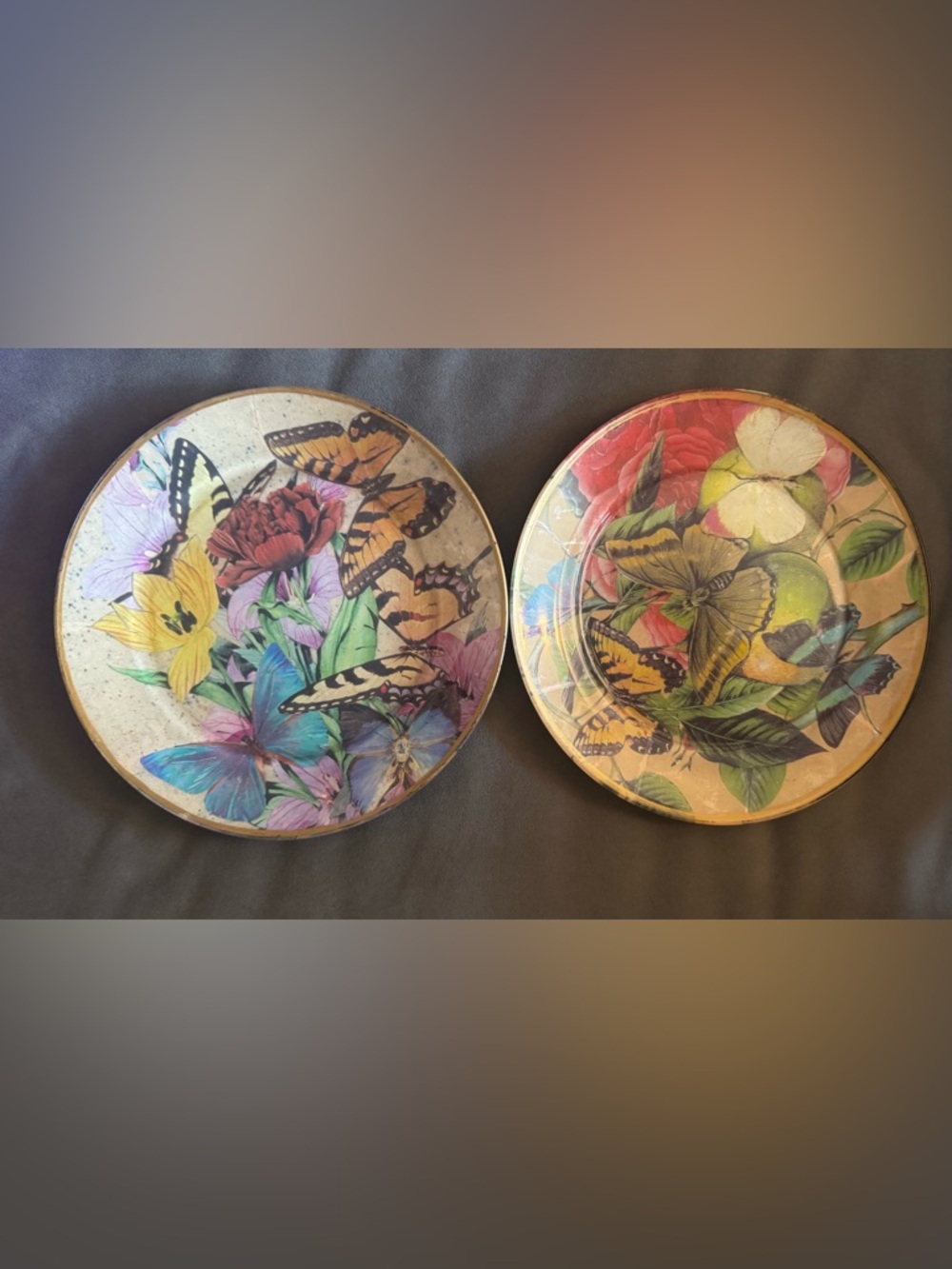 Butterfly Floral Decorative Plates - Yellow, Purple, Pink, Green